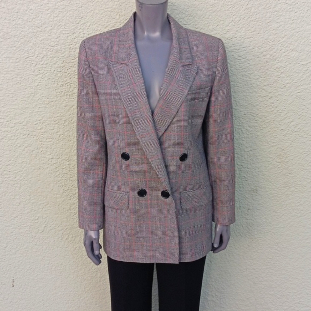 GIORGIO SANT' ANGELO LADIES DOUBLE BREASTED GINGHAM PLAID WOOL BLAZER (ROMANIA)